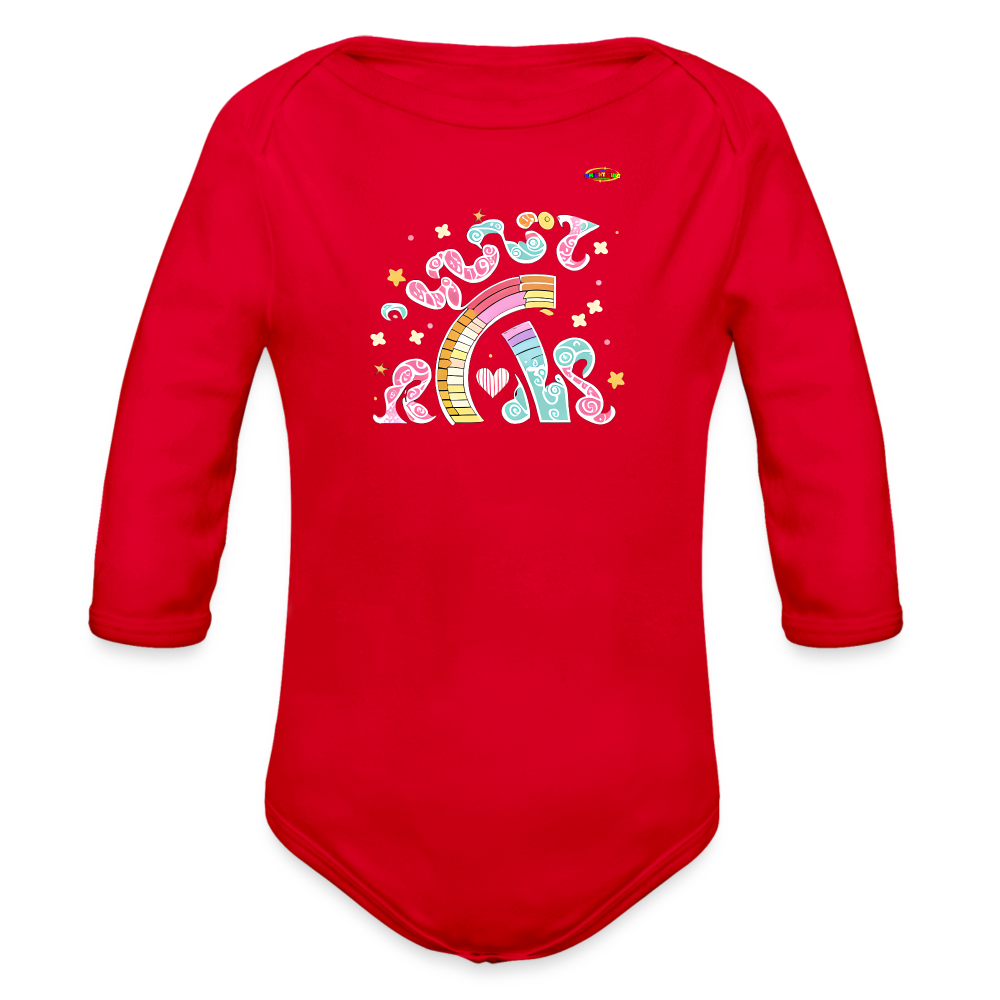 Sweet Bright Dreams Rainbow Graphic Baby Organic long Sleeve Baby Bodysuit-mybrightsideclothing.com - red