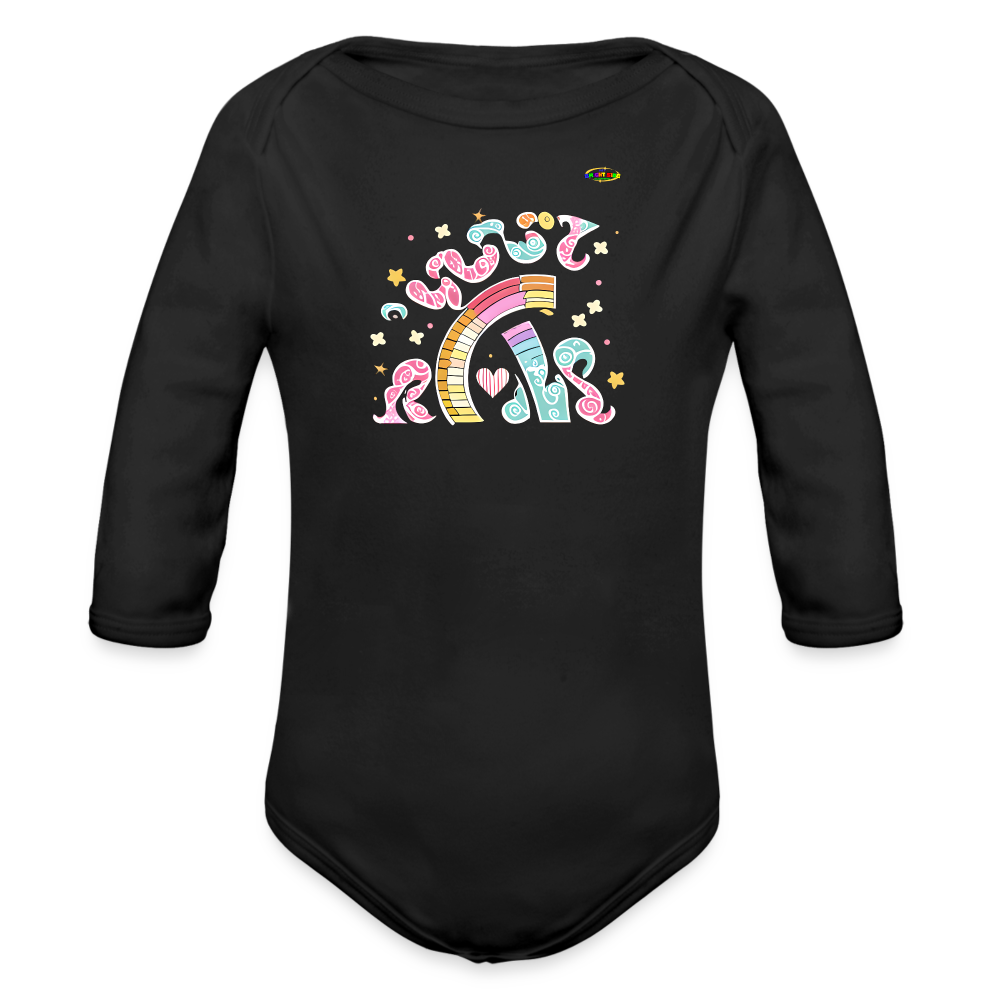 Sweet Bright Dreams Rainbow Graphic Baby Organic long Sleeve Baby Bodysuit-mybrightsideclothing.com - black