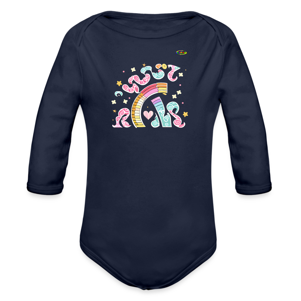 Sweet Bright Dreams Rainbow Graphic Baby Organic long Sleeve Baby Bodysuit-mybrightsideclothing.com - dark navy