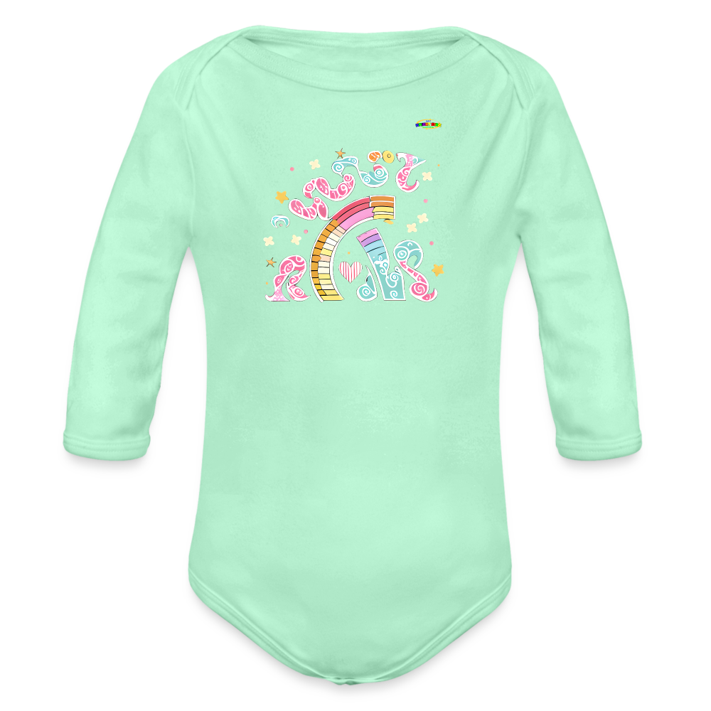 Sweet Bright Dreams Rainbow Graphic Baby Organic long Sleeve Baby Bodysuit-mybrightsideclothing.com - light mint