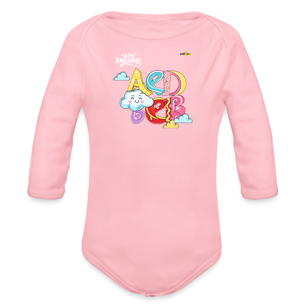 Sweet Bright Dreams Rainbow Graphic Baby Organic long Sleeve Baby Bodysuit-mybrightsideclothing.com - light pink