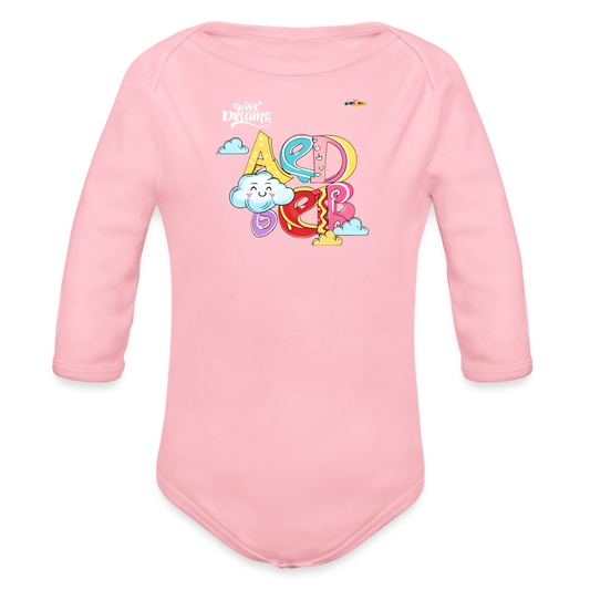 Sweet Bright Dreams Rainbow Graphic Baby Organic long Sleeve Baby Bodysuit-mybrightsideclothing.com - light pink