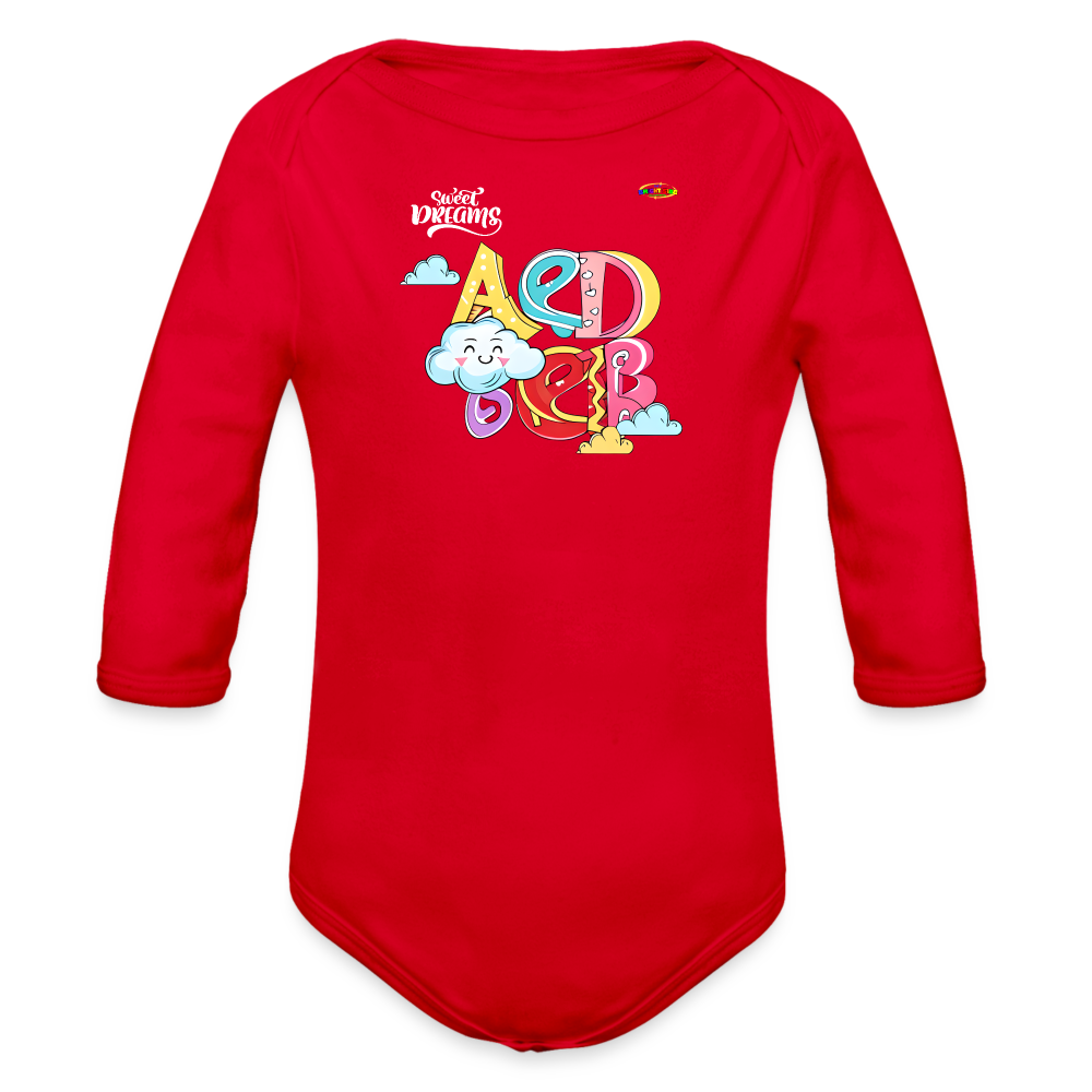 Sweet Bright Dreams Rainbow Graphic Baby Organic long Sleeve Baby Bodysuit-mybrightsideclothing.com - red