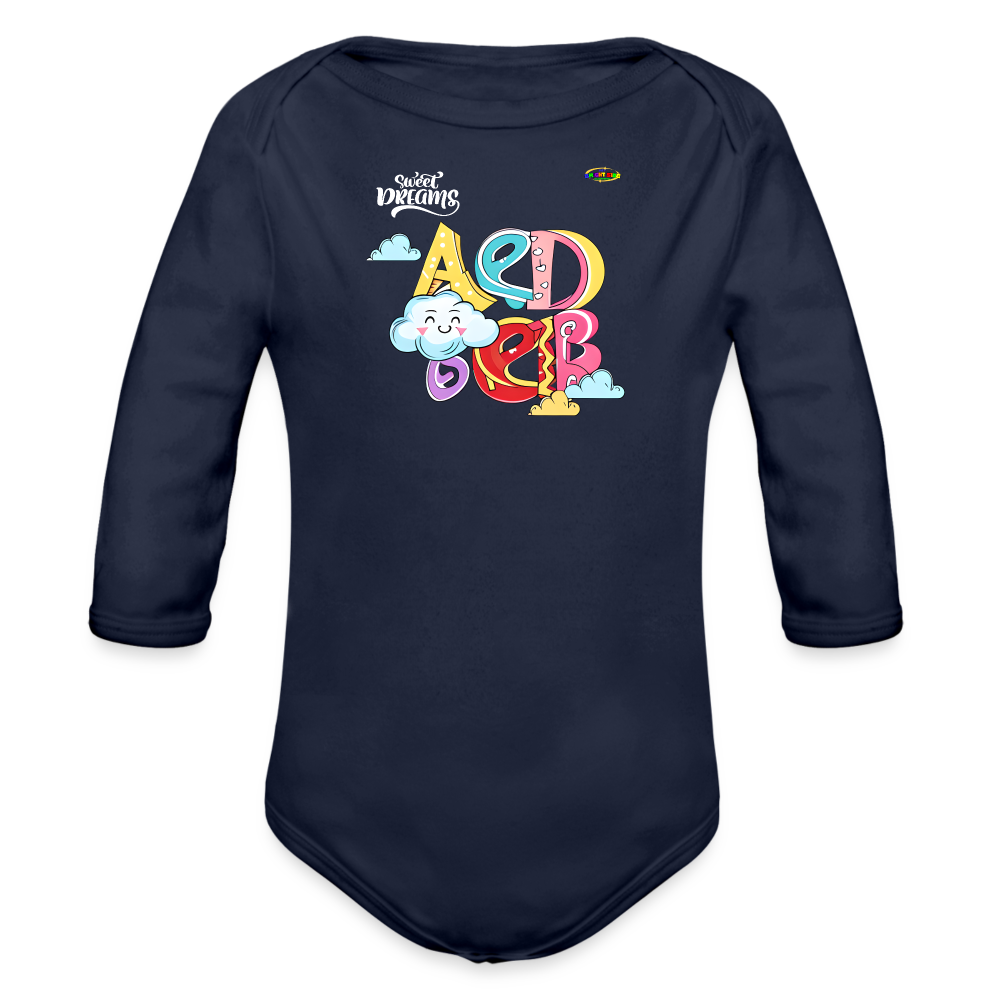 Sweet Bright Dreams Rainbow Graphic Baby Organic long Sleeve Baby Bodysuit-mybrightsideclothing.com - dark navy