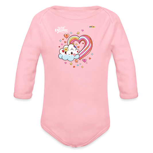 Sweet Bright Dreams Rainbow Graphic Baby Organic long Sleeve Baby Bodysuit-mybrightsideclothing.com - light pink