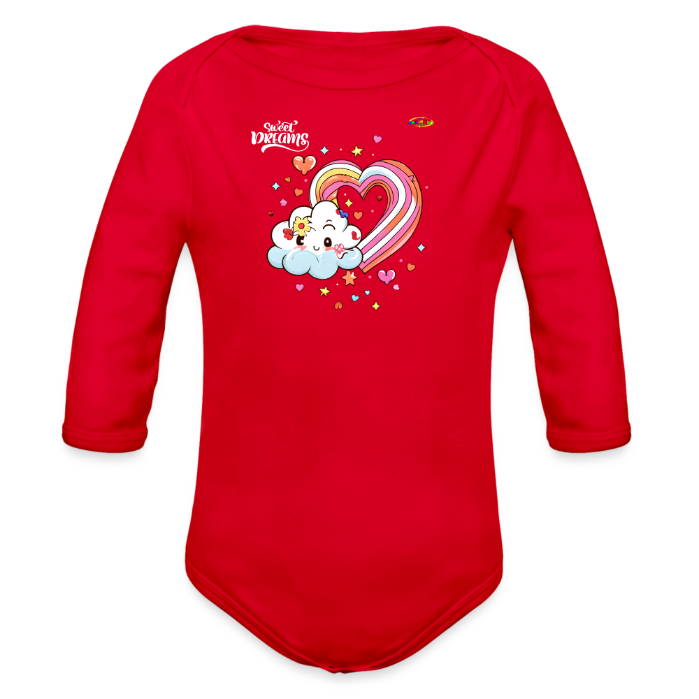 Sweet Bright Dreams Rainbow Graphic Baby Organic long Sleeve Baby Bodysuit-mybrightsideclothing.com - red