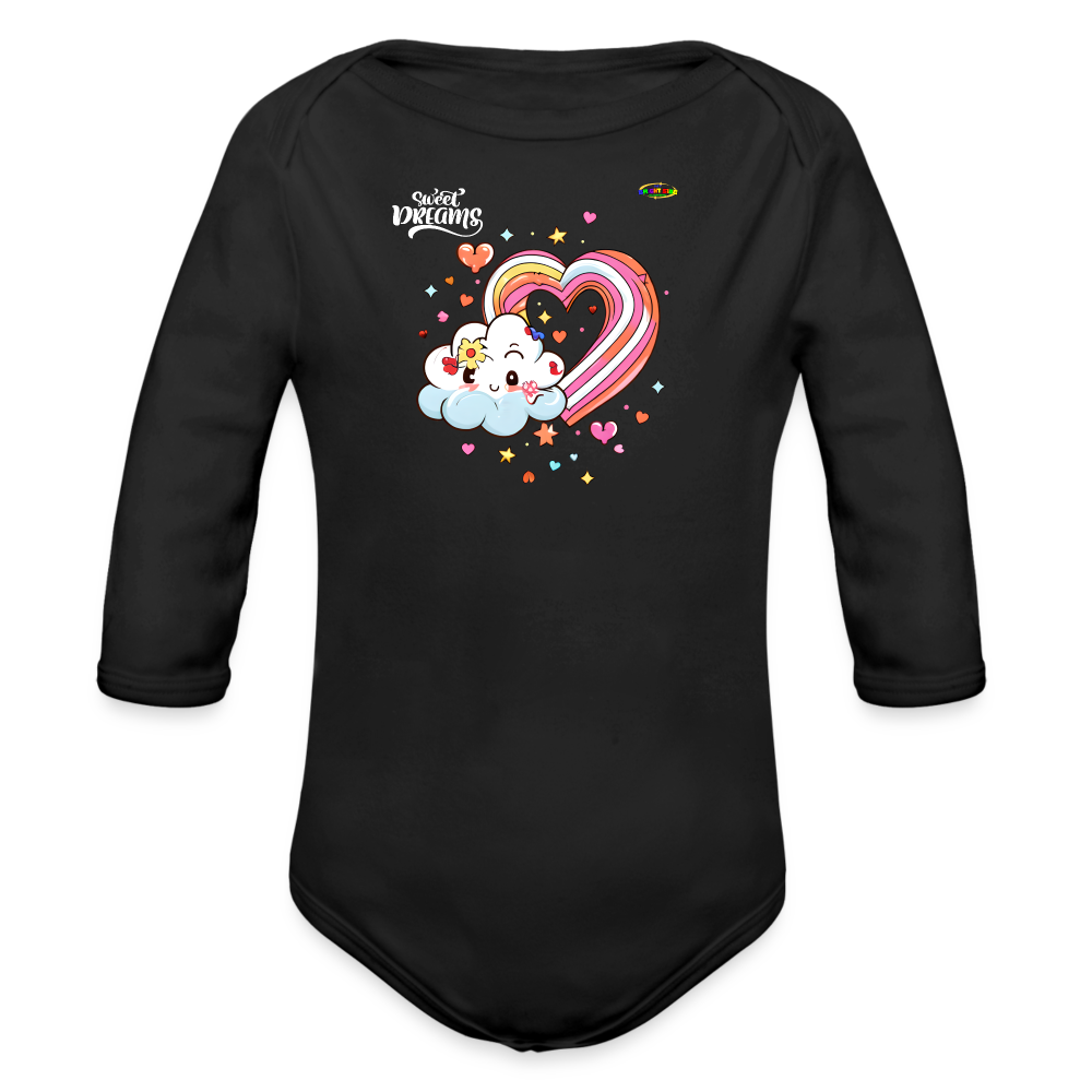 Sweet Bright Dreams Rainbow Graphic Baby Organic long Sleeve Baby Bodysuit-mybrightsideclothing.com - black