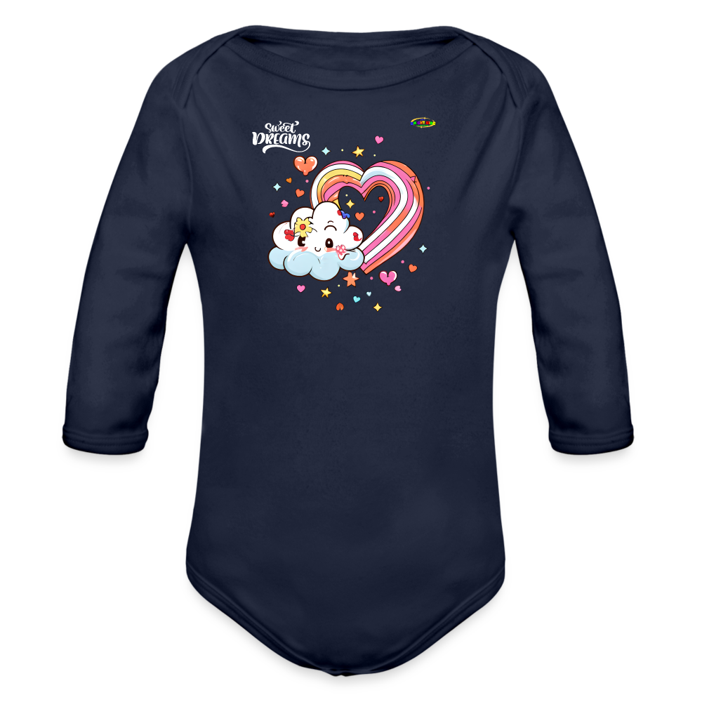 Sweet Bright Dreams Rainbow Graphic Baby Organic long Sleeve Baby Bodysuit-mybrightsideclothing.com - dark navy