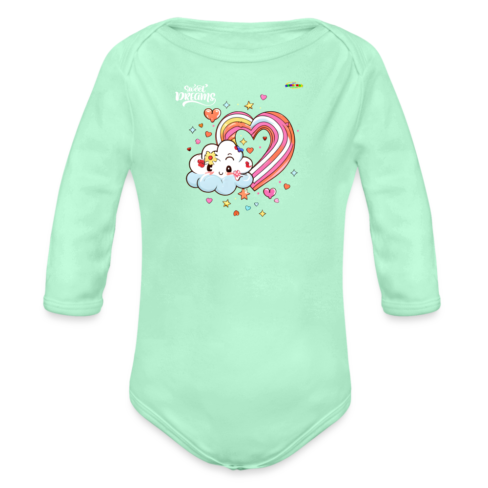 Sweet Bright Dreams Rainbow Graphic Baby Organic long Sleeve Baby Bodysuit-mybrightsideclothing.com - light mint