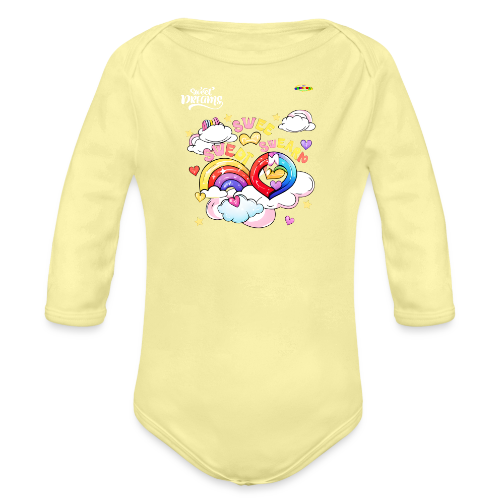 Sweet Bright Dreams Rainbow Graphic Baby Organic long Sleeve Baby Bodysuit-mybrightsideclothing.com - washed yellow