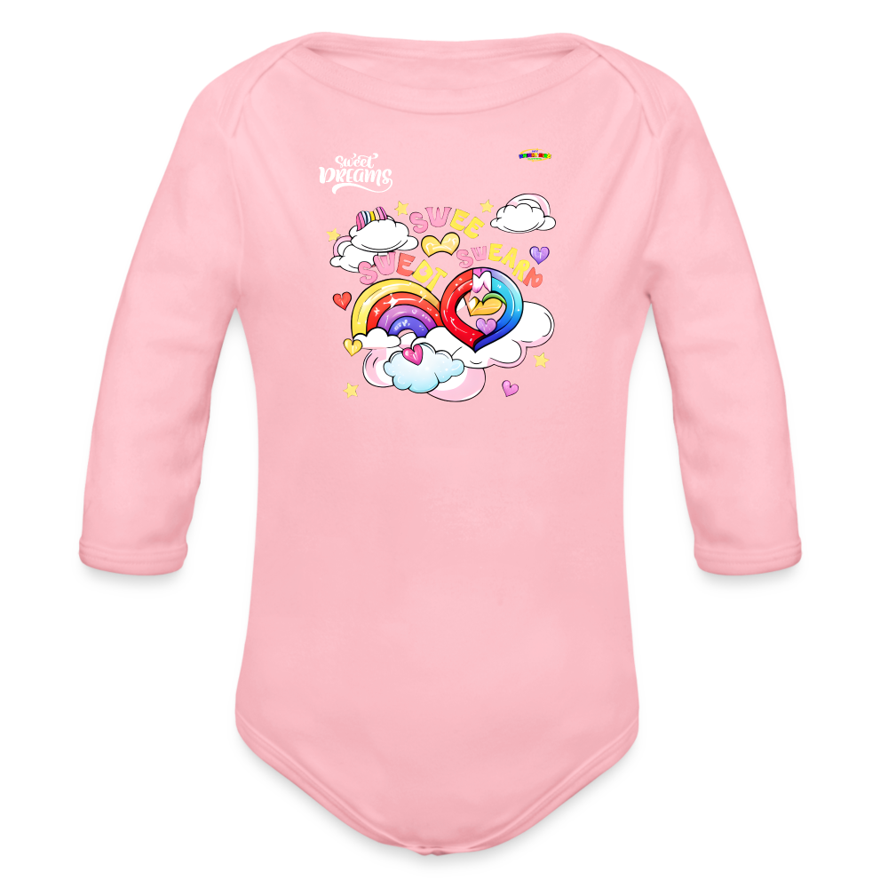 Sweet Bright Dreams Rainbow Graphic Baby Organic long Sleeve Baby Bodysuit-mybrightsideclothing.com - light pink