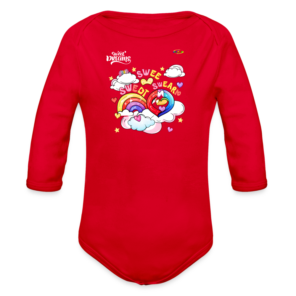 Sweet Bright Dreams Rainbow Graphic Baby Organic long Sleeve Baby Bodysuit-mybrightsideclothing.com - red