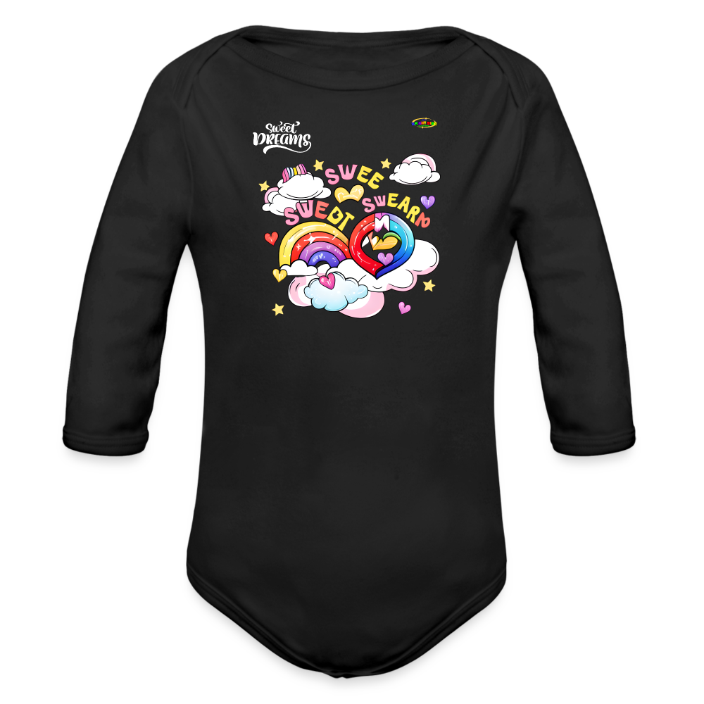 Sweet Bright Dreams Rainbow Graphic Baby Organic long Sleeve Baby Bodysuit-mybrightsideclothing.com - black