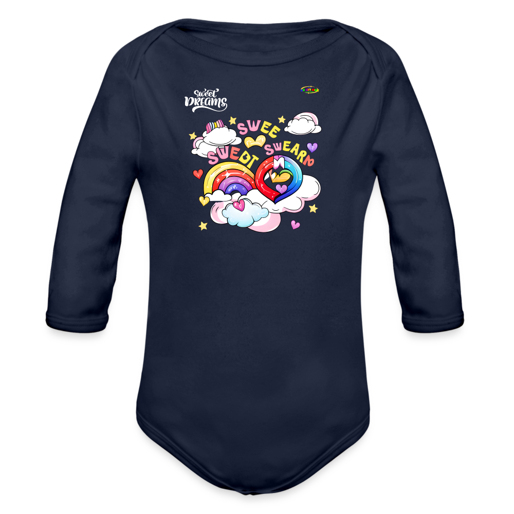 Sweet Bright Dreams Rainbow Graphic Baby Organic long Sleeve Baby Bodysuit-mybrightsideclothing.com - dark navy