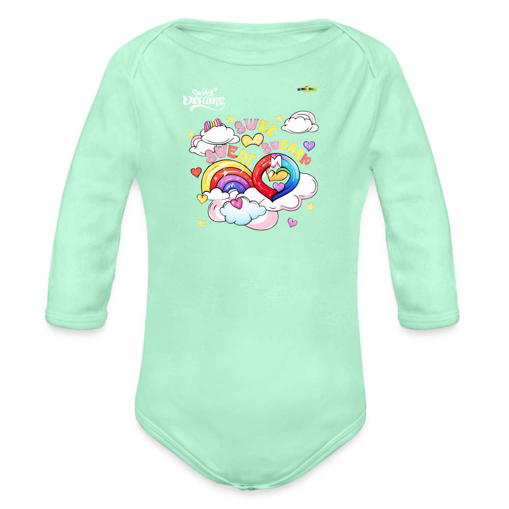 Sweet Bright Dreams Rainbow Graphic Baby Organic long Sleeve Baby Bodysuit-mybrightsideclothing.com - light mint