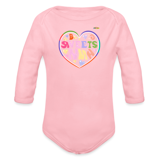 Cute Spreading Love Graphic Baby Organic long Sleeve Baby Bodysuit-mybrightsideclothing.com - light pink