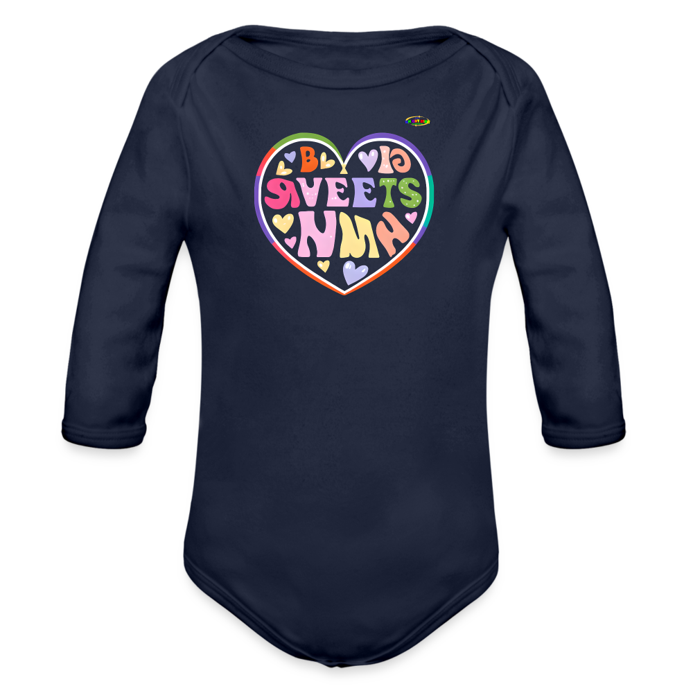 Cute Spreading Love Graphic Baby Organic long Sleeve Baby Bodysuit-mybrightsideclothing.com - dark navy