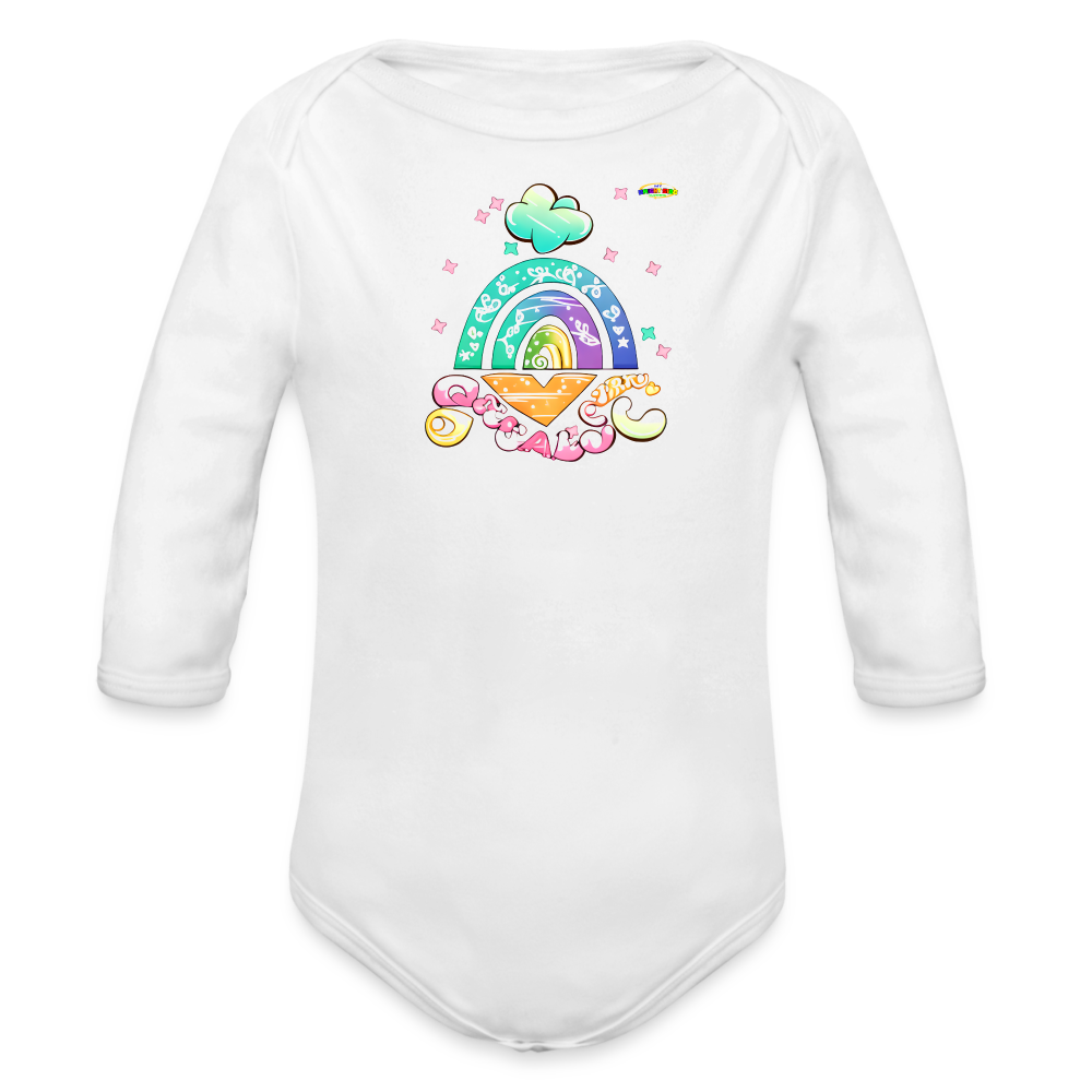 Sweet Bright Dreams Rainbow Graphic Baby Organic long Sleeve Baby Bodysuit-mybrightsideclothing.com - white