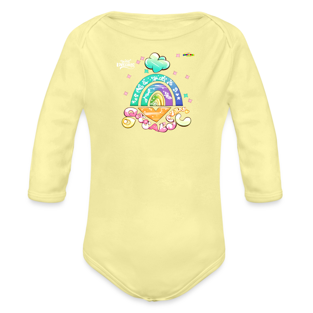 Sweet Bright Dreams Rainbow Graphic Baby Organic long Sleeve Baby Bodysuit-mybrightsideclothing.com - washed yellow