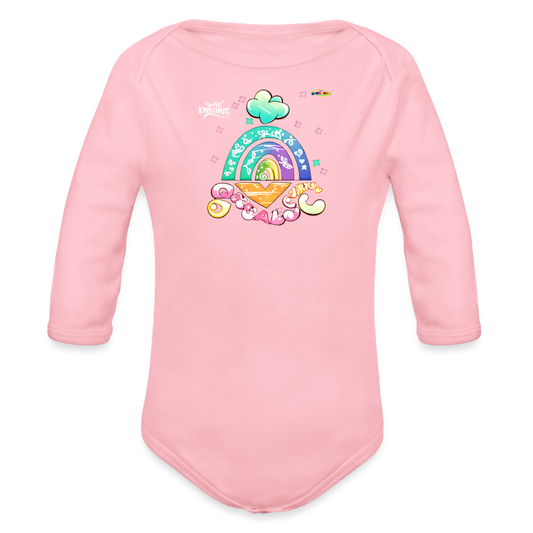 Sweet Bright Dreams Rainbow Graphic Baby Organic long Sleeve Baby Bodysuit-mybrightsideclothing.com - light pink