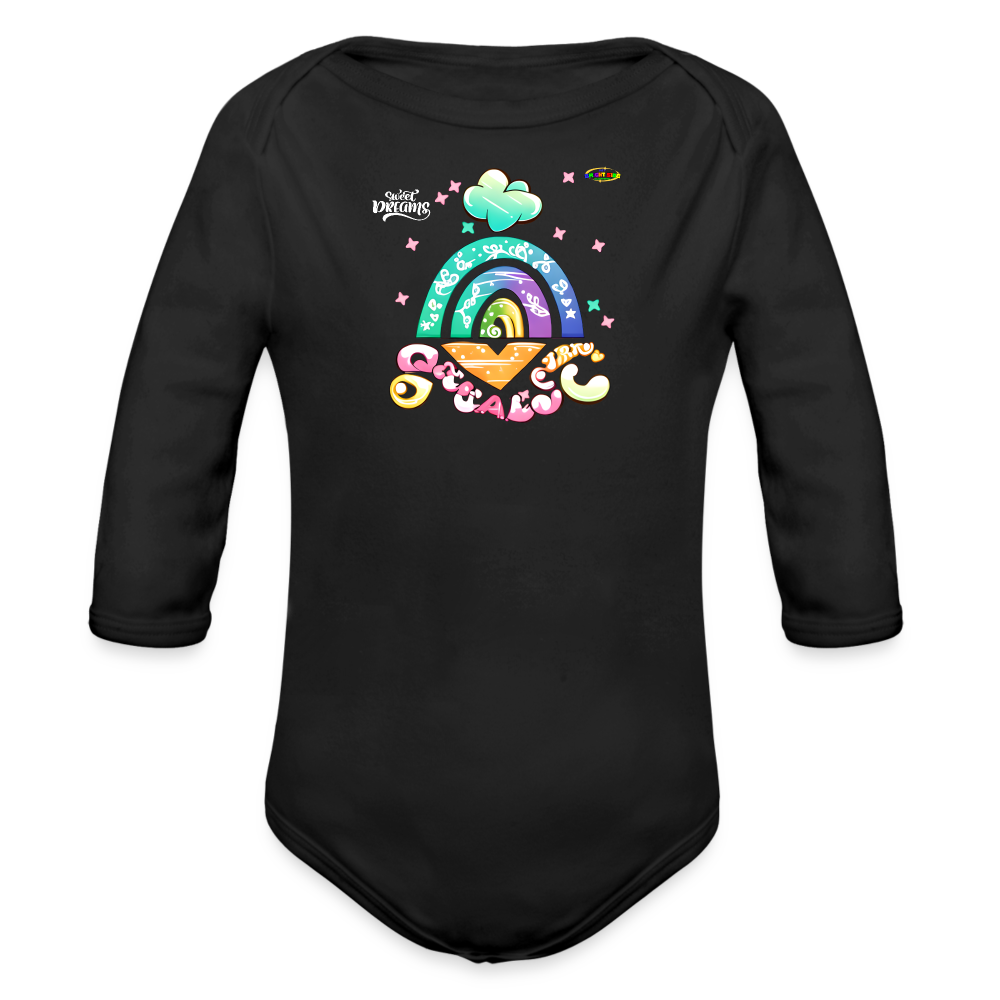 Sweet Bright Dreams Rainbow Graphic Baby Organic long Sleeve Baby Bodysuit-mybrightsideclothing.com - black