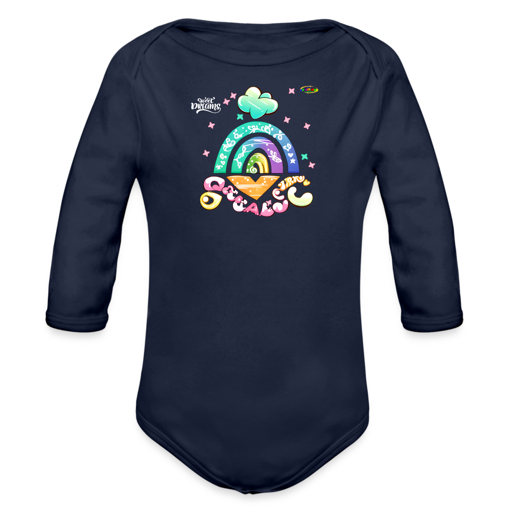 Sweet Bright Dreams Rainbow Graphic Baby Organic long Sleeve Baby Bodysuit-mybrightsideclothing.com - dark navy