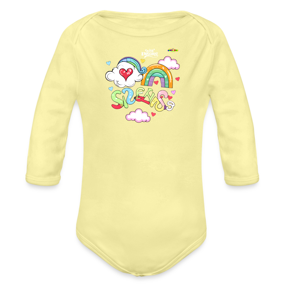 Sweet Bright Dreams Rainbow Graphic Baby Organic long Sleeve Baby Bodysuit-mybrightsideclothing.com - washed yellow