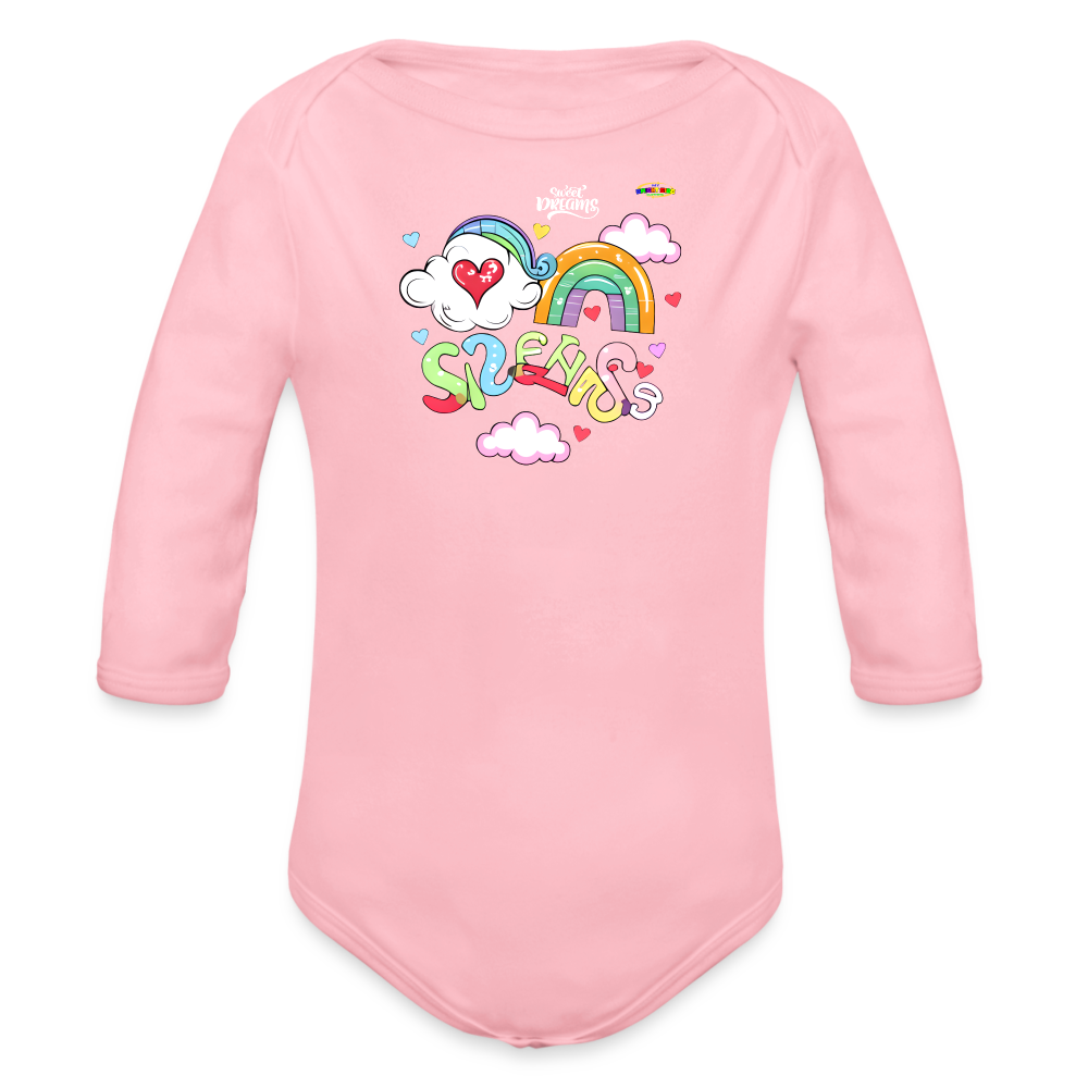 Sweet Bright Dreams Rainbow Graphic Baby Organic long Sleeve Baby Bodysuit-mybrightsideclothing.com - light pink