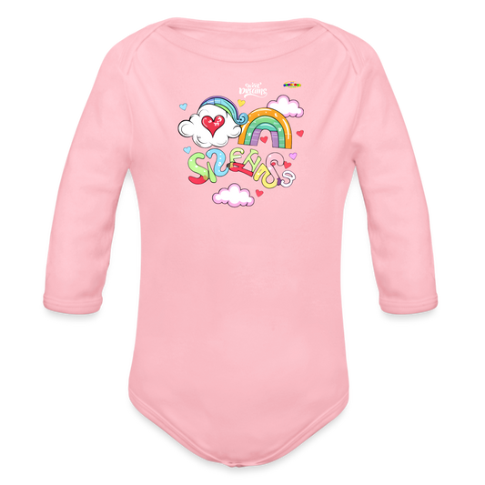 Sweet Bright Dreams Rainbow Graphic Baby Organic long Sleeve Baby Bodysuit-mybrightsideclothing.com - light pink