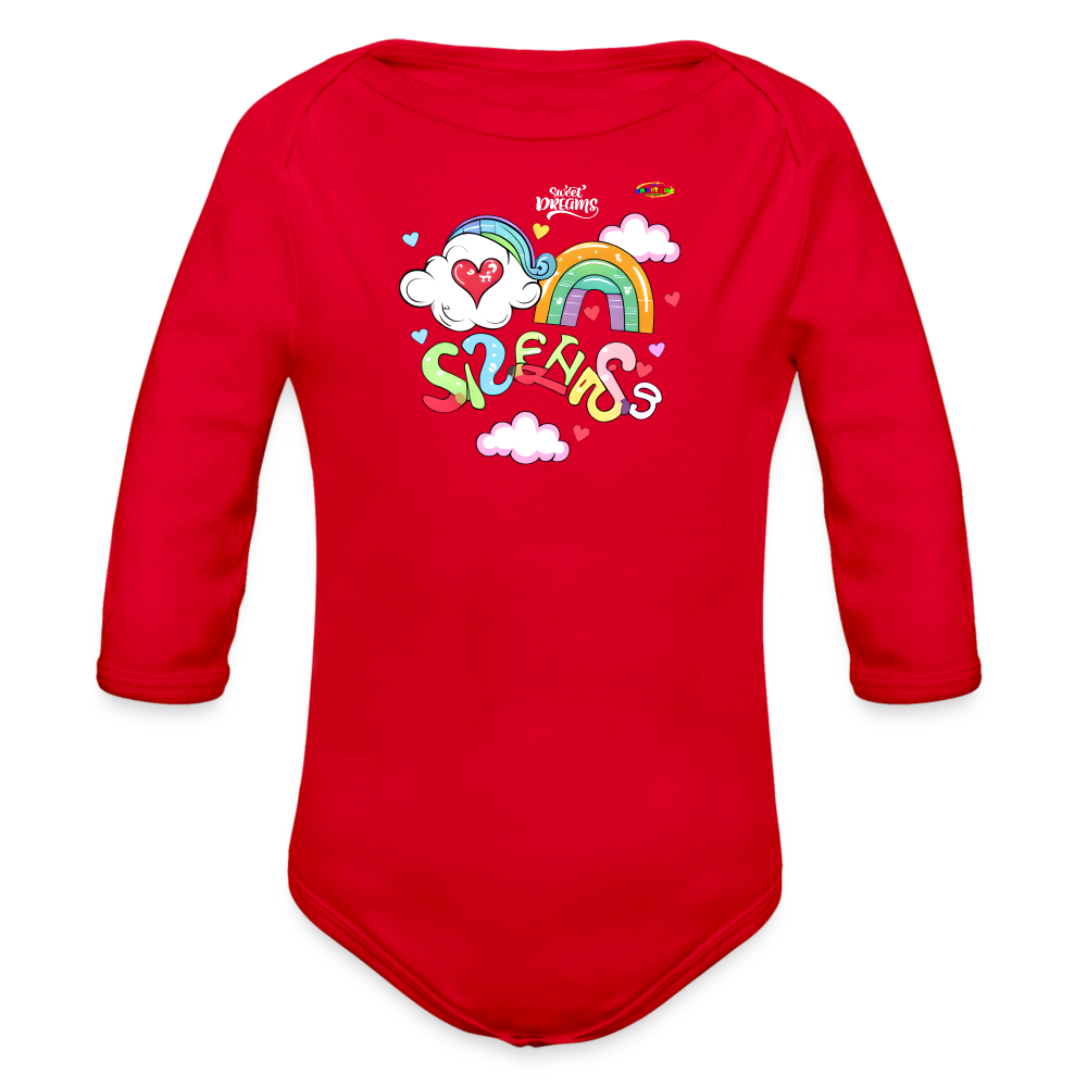 Sweet Bright Dreams Rainbow Graphic Baby Organic long Sleeve Baby Bodysuit-mybrightsideclothing.com - red