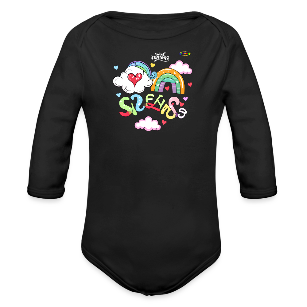 Sweet Bright Dreams Rainbow Graphic Baby Organic long Sleeve Baby Bodysuit-mybrightsideclothing.com - black