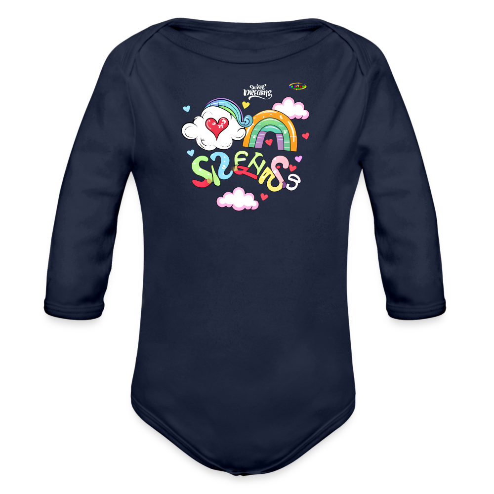 Sweet Bright Dreams Rainbow Graphic Baby Organic long Sleeve Baby Bodysuit-mybrightsideclothing.com - dark navy