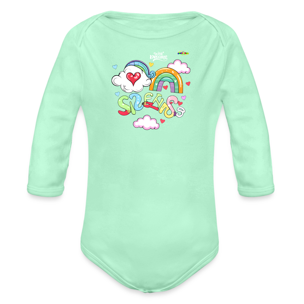 Sweet Bright Dreams Rainbow Graphic Baby Organic long Sleeve Baby Bodysuit-mybrightsideclothing.com - light mint