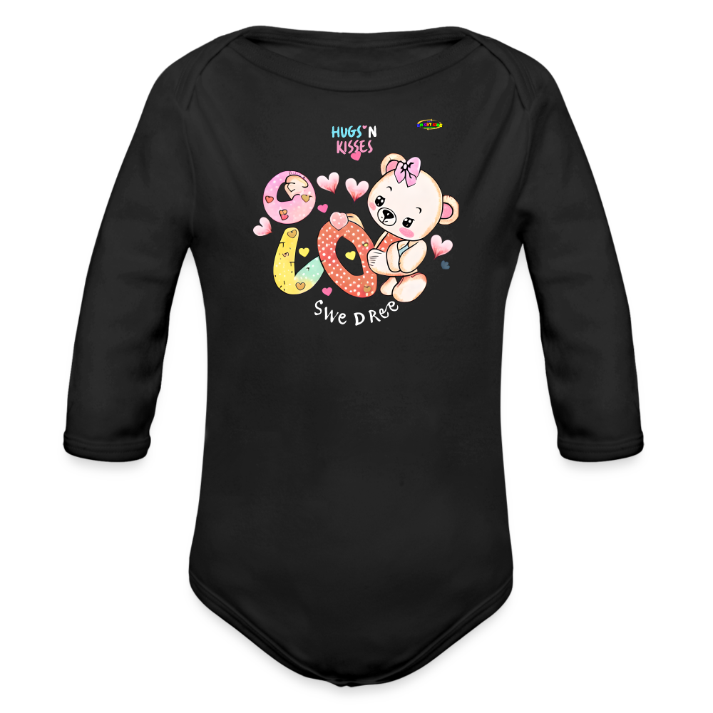 Cute Hugs and kisses Teddy Bear Graphic -Organic Long Sleeve Baby Bodysuit-mybrightsideclothing.com - black