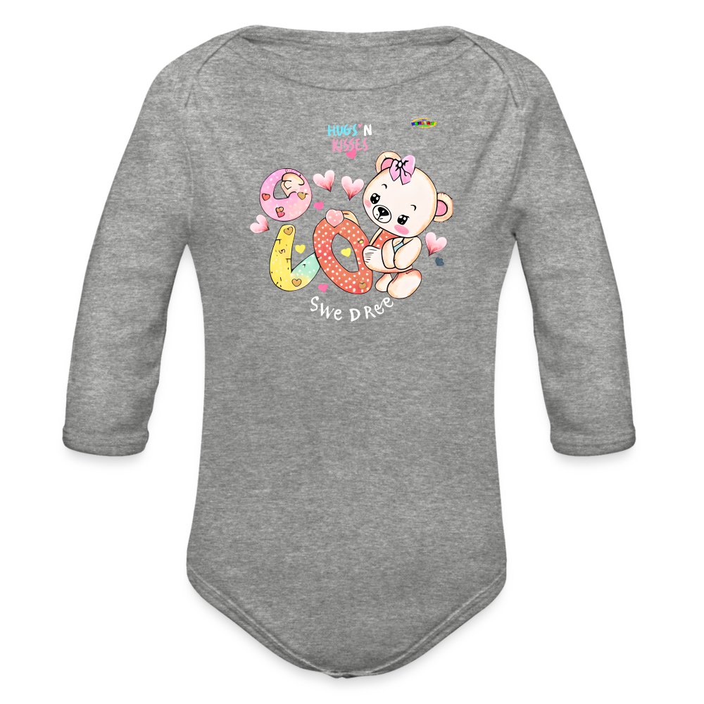 Cute Hugs and kisses Teddy Bear Graphic -Organic Long Sleeve Baby Bodysuit-mybrightsideclothing.com - heather grey