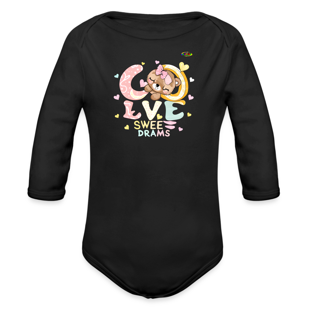 Cute Sweet Sleeping Teddy Bear Graphic -Organic Long Sleeve Baby Bodysuit-mybrightsideclothing.com - black