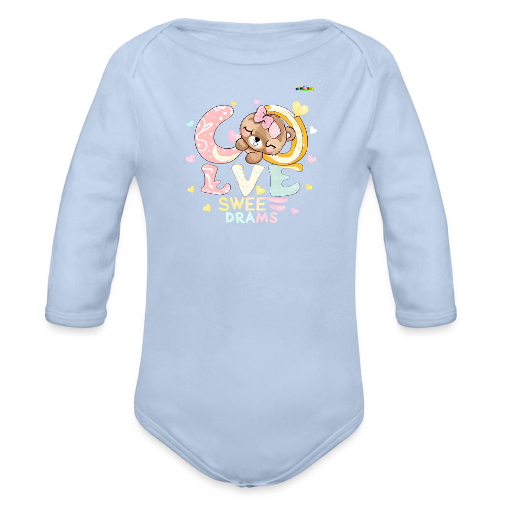 Cute Sweet Sleeping Teddy Bear Graphic -Organic Long Sleeve Baby Bodysuit-mybrightsideclothing.com - sky