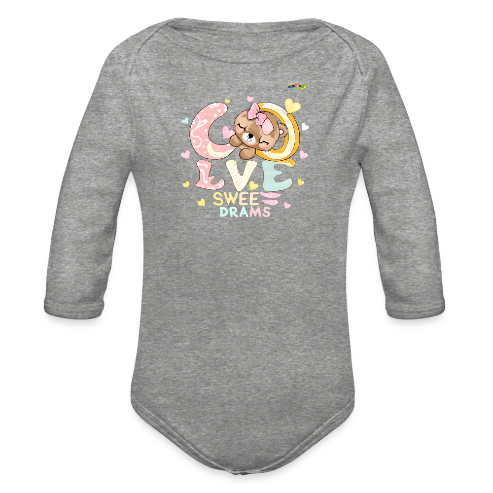 Cute Sweet Sleeping Teddy Bear Graphic -Organic Long Sleeve Baby Bodysuit-mybrightsideclothing.com - heather grey