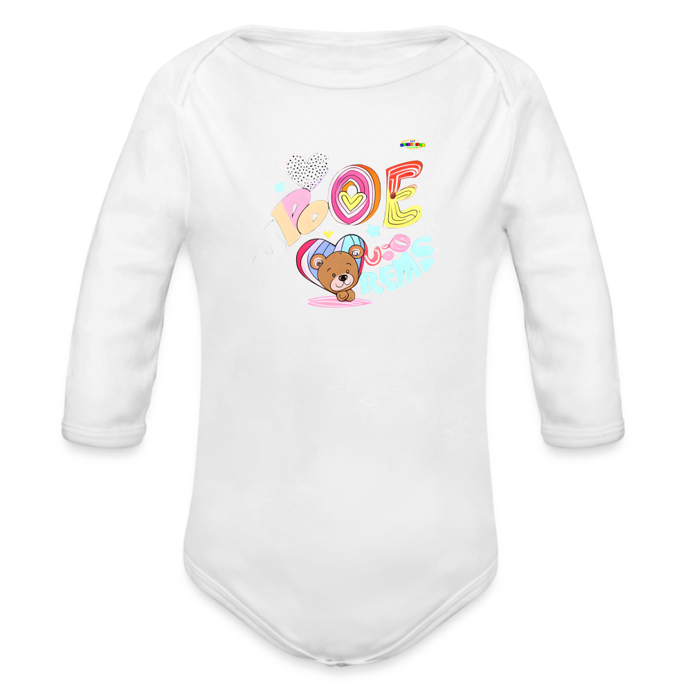 Cute Sweet Love Teddy Bear Graphic -Organic Long Sleeve Baby Bodysuit-mybrightsideclothing.com - white