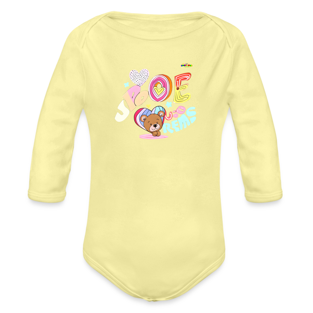 Cute Sweet Love Teddy Bear Graphic -Organic Long Sleeve Baby Bodysuit-mybrightsideclothing.com - washed yellow