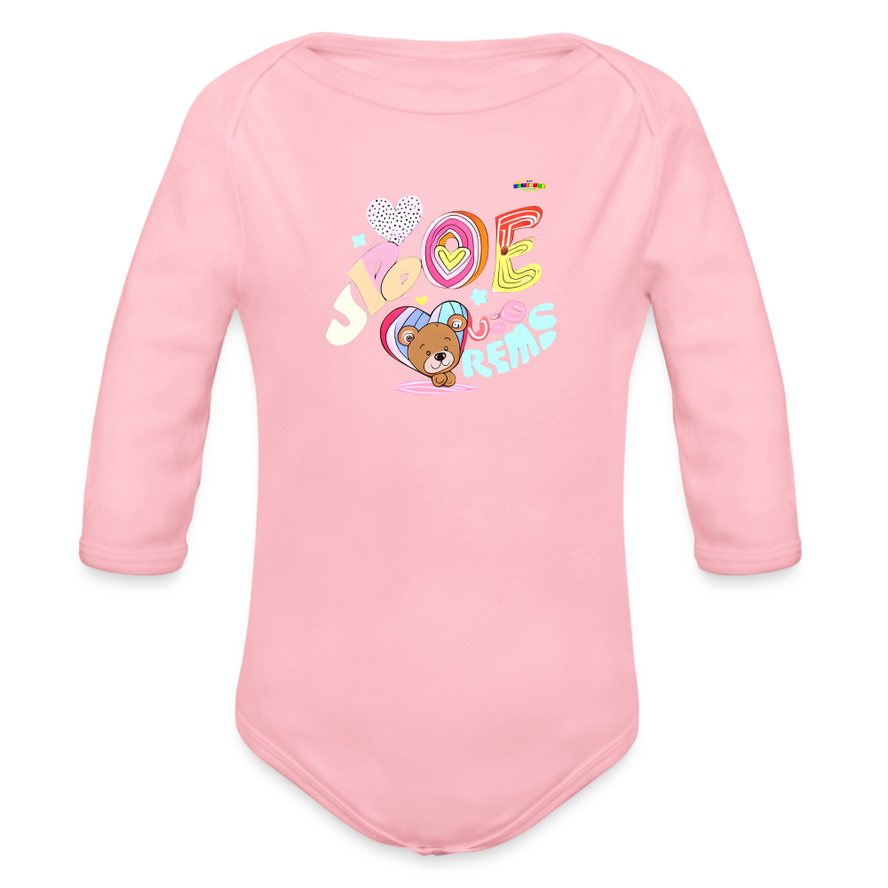 Cute Sweet Love Teddy Bear Graphic -Organic Long Sleeve Baby Bodysuit-mybrightsideclothing.com - light pink