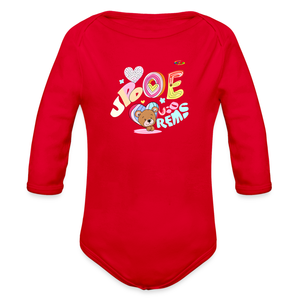 Cute Sweet Love Teddy Bear Graphic -Organic Long Sleeve Baby Bodysuit-mybrightsideclothing.com - red