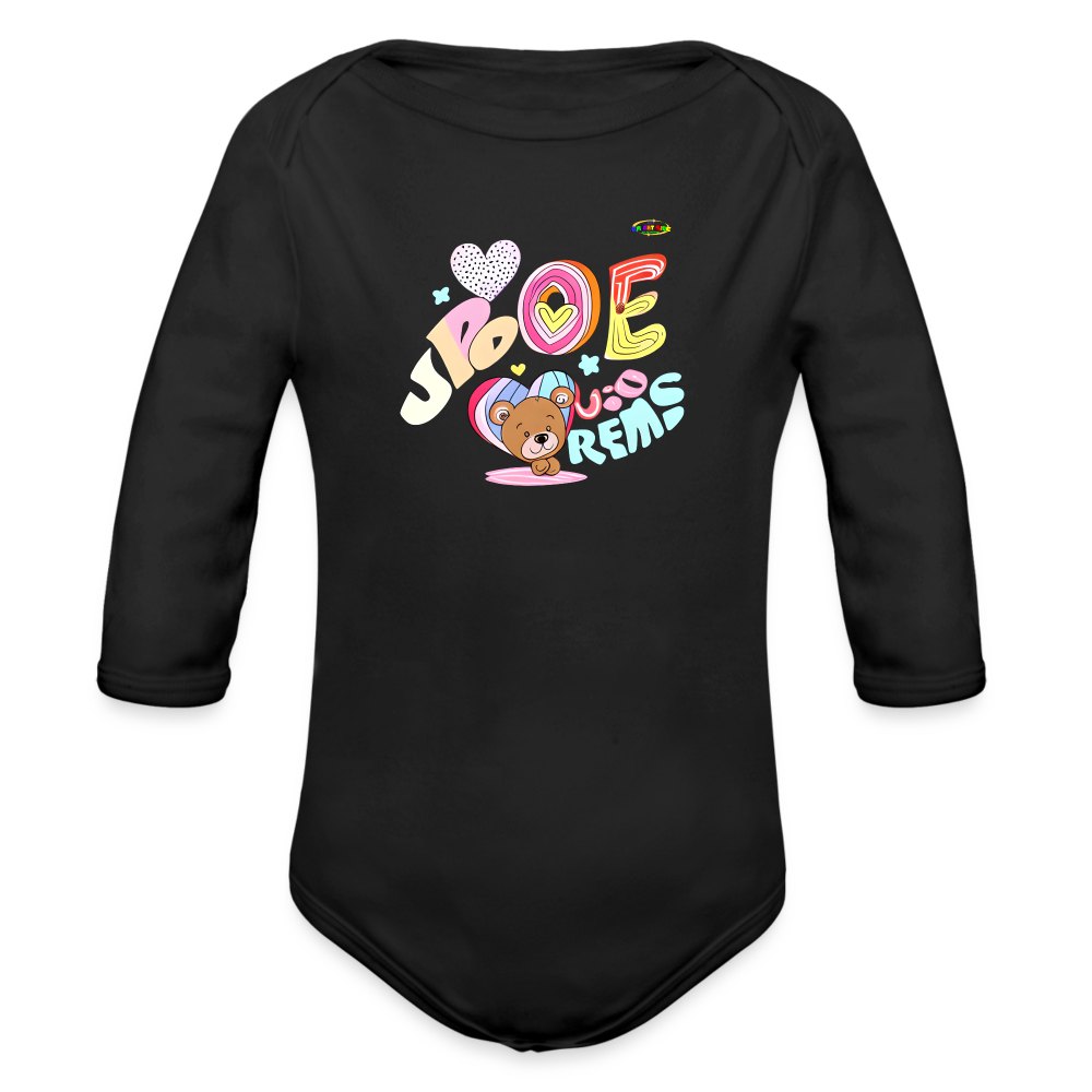 Cute Sweet Love Teddy Bear Graphic -Organic Long Sleeve Baby Bodysuit-mybrightsideclothing.com - black