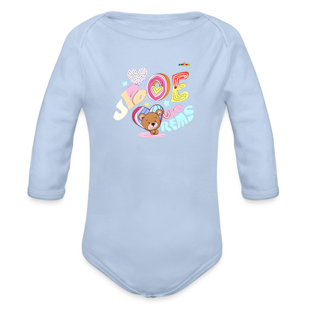 Cute Sweet Love Teddy Bear Graphic -Organic Long Sleeve Baby Bodysuit-mybrightsideclothing.com - sky