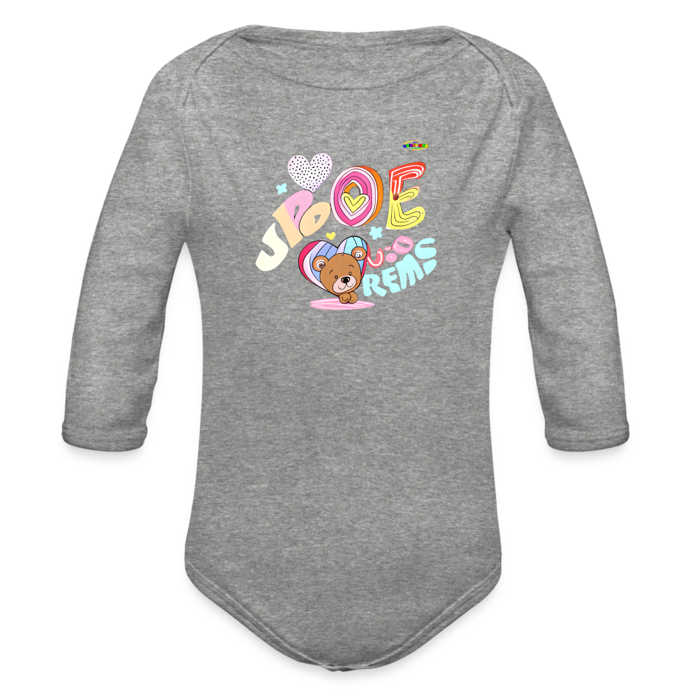 Cute Sweet Love Teddy Bear Graphic -Organic Long Sleeve Baby Bodysuit-mybrightsideclothing.com - heather grey