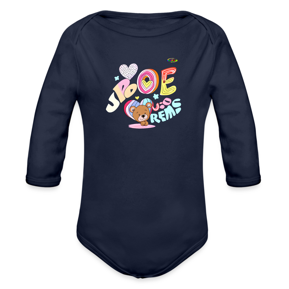 Cute Sweet Love Teddy Bear Graphic -Organic Long Sleeve Baby Bodysuit-mybrightsideclothing.com - dark navy