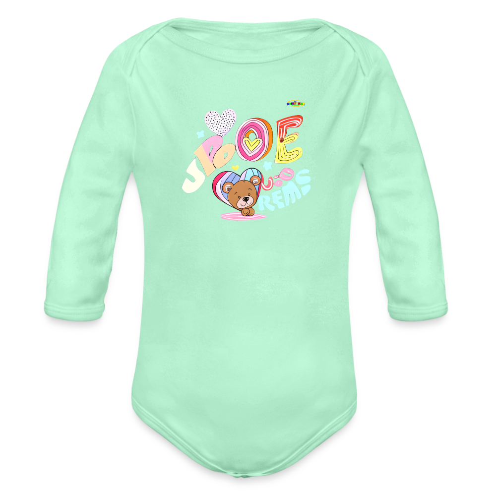 Cute Sweet Love Teddy Bear Graphic -Organic Long Sleeve Baby Bodysuit-mybrightsideclothing.com - light mint