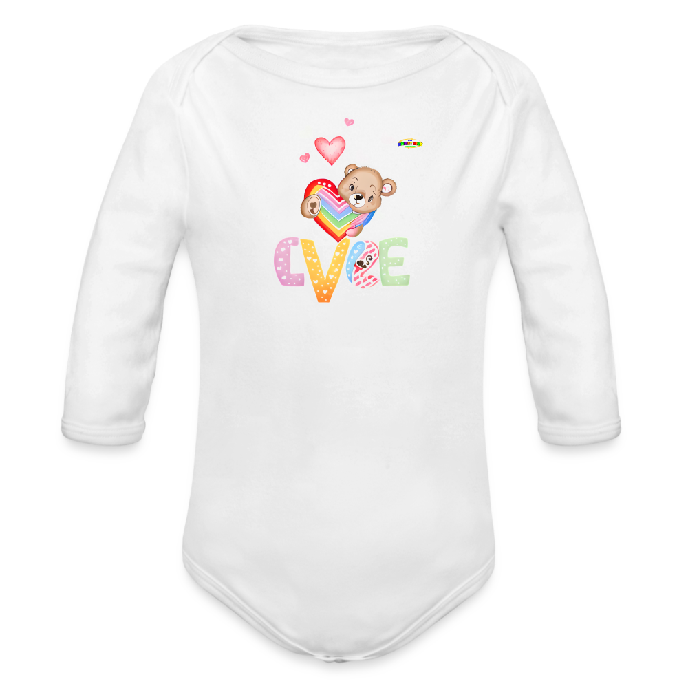 Cute Love Teddy Bear Graphic -Organic Long Sleeve Baby Bodysuit-mybrightsideclothing.com - white