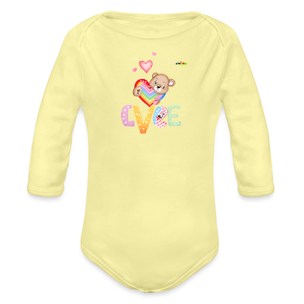 Cute Love Teddy Bear Graphic -Organic Long Sleeve Baby Bodysuit-mybrightsideclothing.com - washed yellow