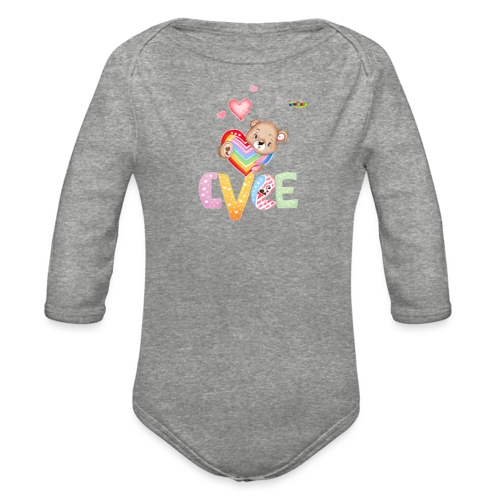 Cute Love Teddy Bear Graphic -Organic Long Sleeve Baby Bodysuit-mybrightsideclothing.com - heather grey